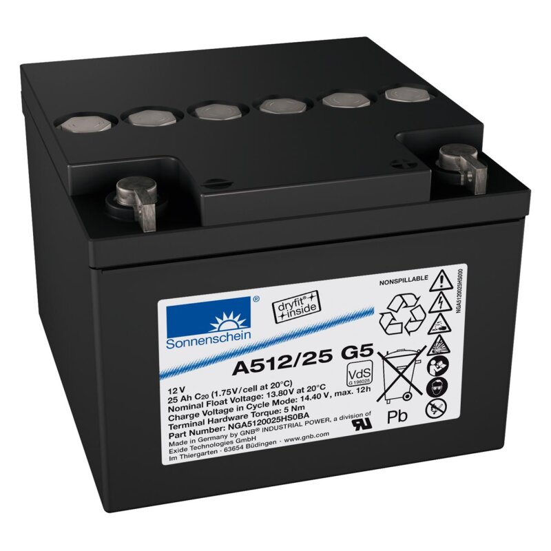 Sonnenschein - A512/25 G5 - 12 Volt 25Ah Pb Blei-Akku Gel, Longlife, M5 Schraubanschluss