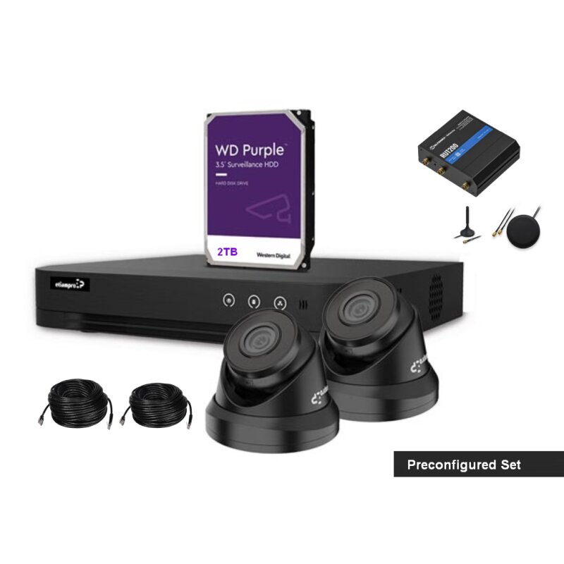 STARTER IP SECURITY CAMERA SET – 4-CHANNEL NVR – 2 x2MP IP DOME CAMERA – 2 TB HD – CABLES – 4G INDUSTRIAL ROUTER WITH WI-FI – PRECONFIGURED