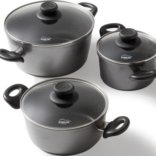 STONELINE Topf-Set Set, 1x Kochtopf Ø 16 cm, 1x Kochtopf Ø 20 cm, 1x Kochtopf Ø 24 cm, 6 Stk. tlg. Aluminium
