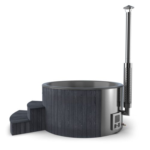 Suleno Hot Tub WPC ⌀ 200 cm Badefass mit integriertem Holzofen und Acryl-Einsatz