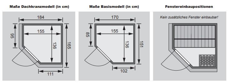Karibu Sauna Taurin mit Eckeinstieg 68 mm-Ohne Ofen-Inkl. Dachkranz-Ganzglastür in Graphit-Optik - Gallery 7 Karibu Sauna Taurin mit Eckeinstieg 68 mm-Ohne Ofen-Inkl. Dachkranz-Ganzglastür in Graphit-Optik