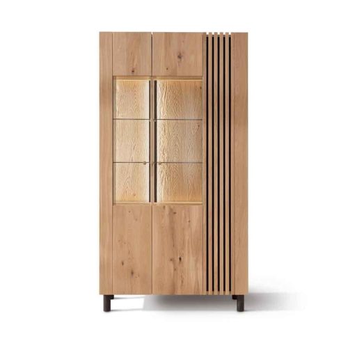 TPT Doppelvitrine 1 Ascona Wildeiche Holzfüsse schwarz Standard ohne