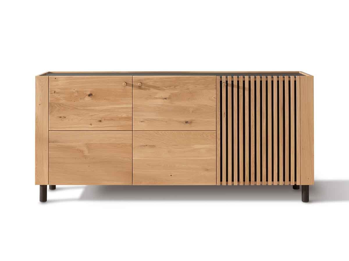 TPT Sideboard 3 Ascona Wildeiche Holzfüsse schwarz mit Inlay