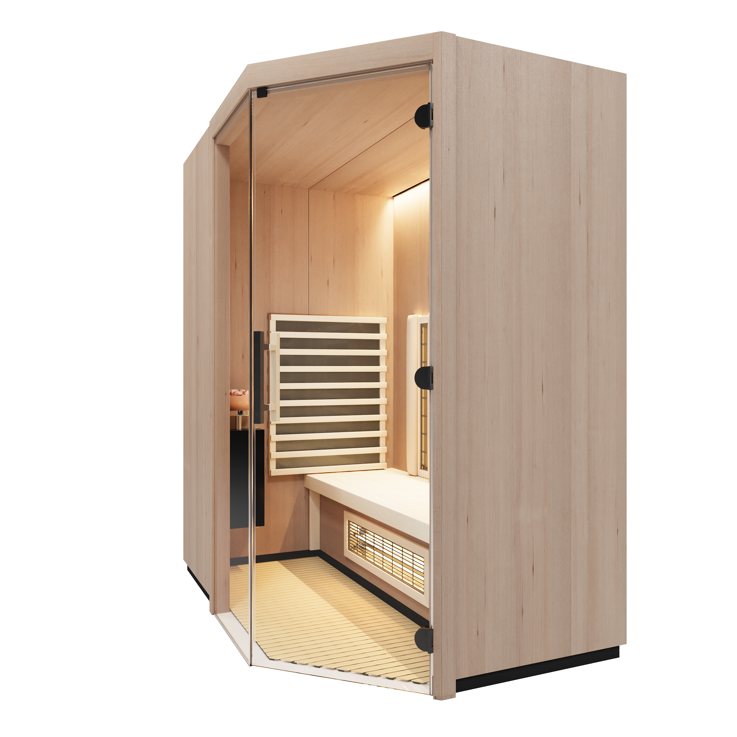 Infraworld Infrarotkabine TrioSol Prima 2 inkl. 5-teiligem gratis Zubehörset 152 x 120 x 201,5 cm (Gr. 1) Alpen-Zirbe