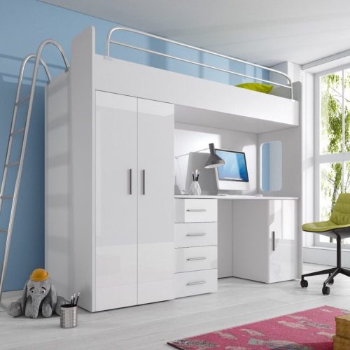 DOPPELSTOCKBETT Weiß STOCKBETT KINDERZIMMER BETT ETAGENBETT MIT SCHREIBTISCH