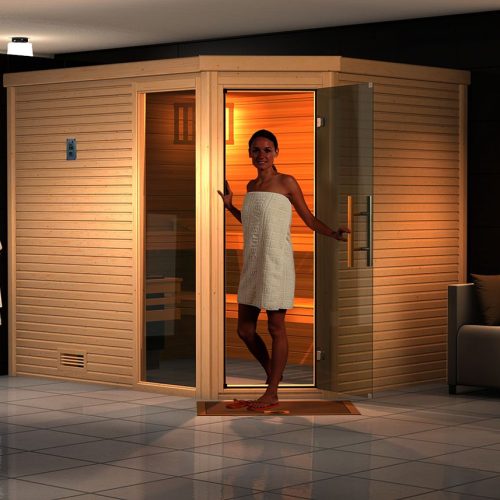 Weka Premium Massivholzsauna Cubilis 3 Familiensauna mit Glastür+Fenster ohne Montageservice - 45 mm Weka Premium Massivholzsauna Cubilis 3 Familiensauna mit Glastür+Fenster ohne Montageservice - 45 mm