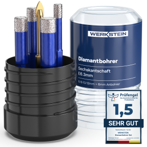 Fliesenbohrer Set (6I8I10I12mm Glasbohrer & 6mm Karbid-Anbohrer) Fliesenbohrer Set (6I8I10I12mm Glasbohrer & 6mm Karbid-Anbohrer)