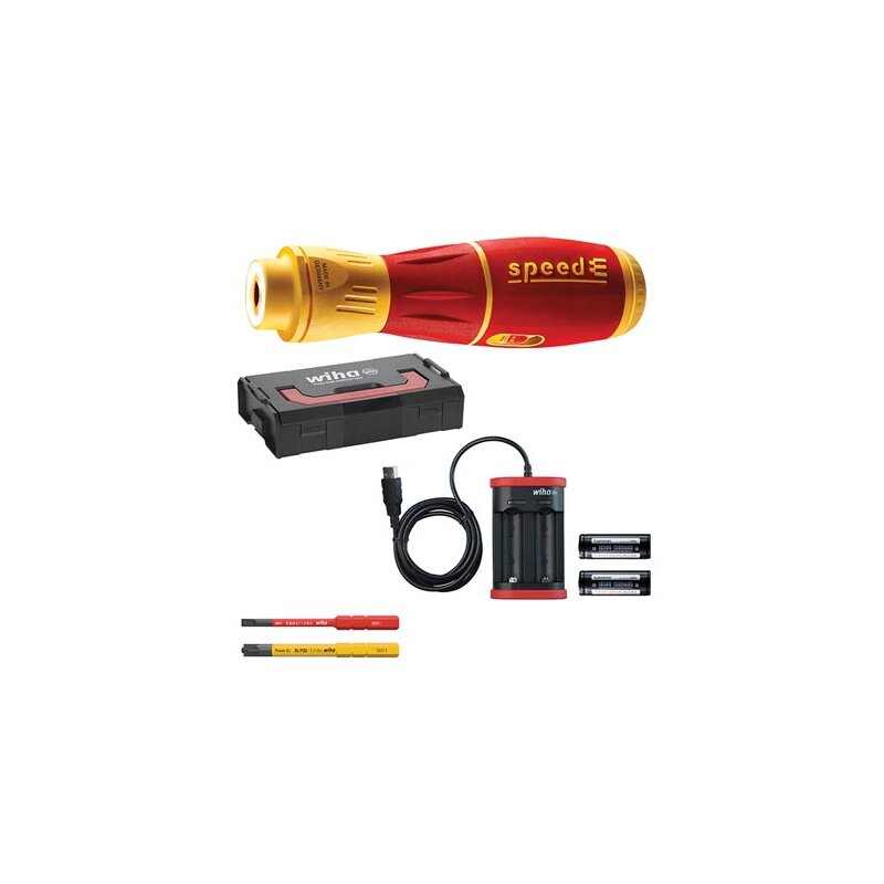 WIHA - E-SCHRAUBENDREHER SPEEDE® II SCHLITZ, PLUSMINUS/POZIDRIV - 7-tlg. - IN L-BOXX MINI - MIT BATTERIEN UND USB-LADEGERÄT