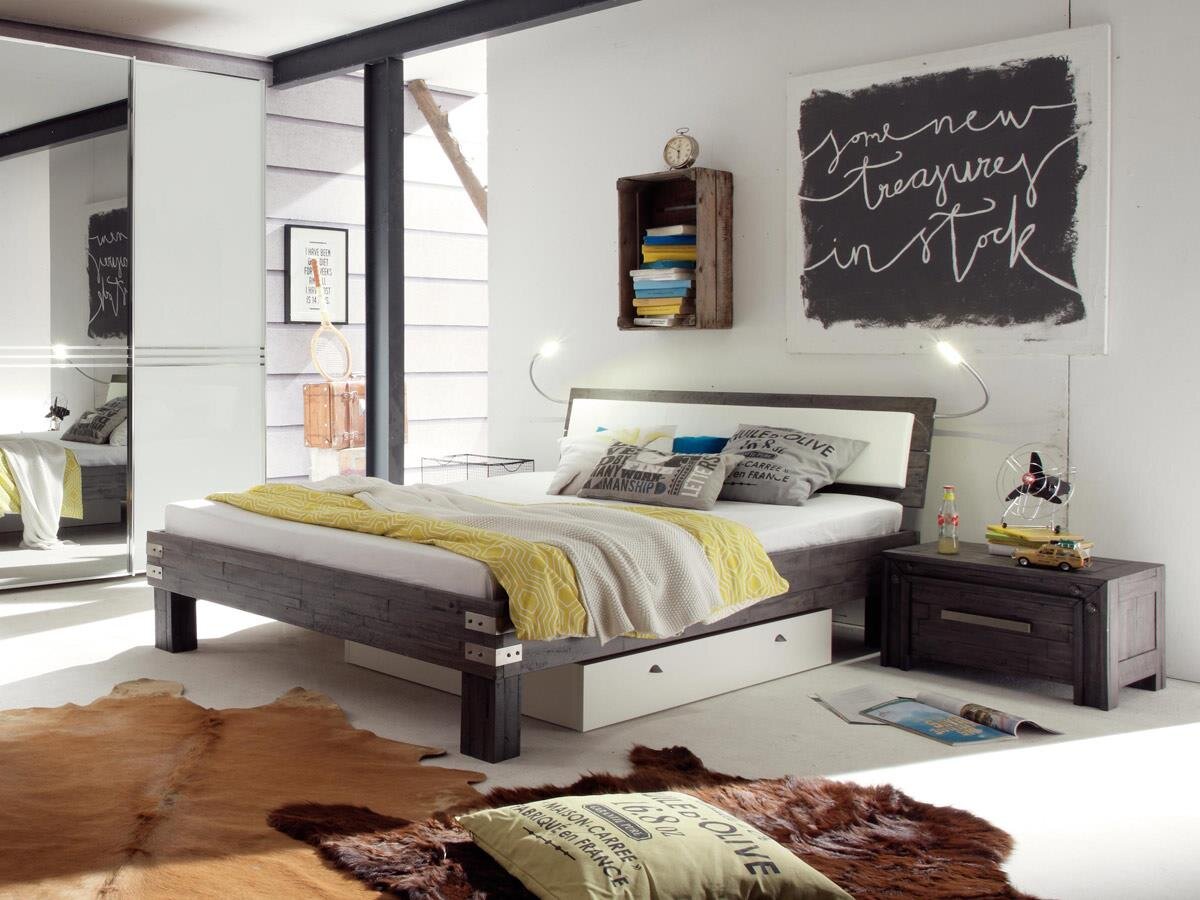 Xpress Hasena Factory Arcada Massivholzbett Akazie Vintage grey, lackiert (64) 180 x 200 cm 20 cm